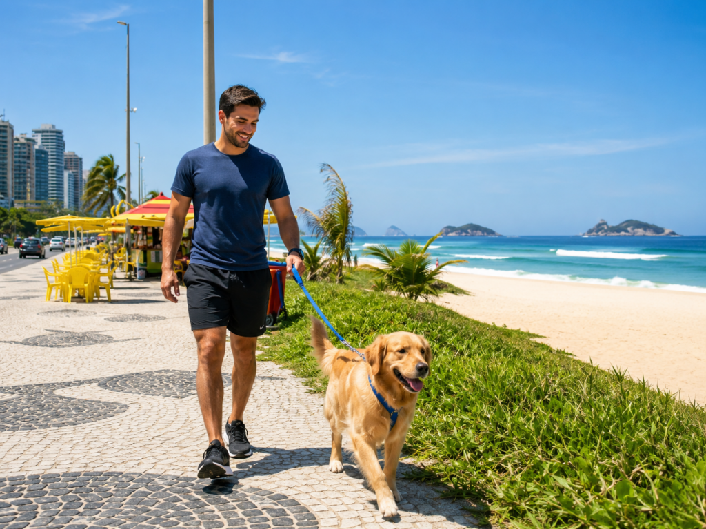 Tutor Passeando com Cachorro na Barra da Tijuca